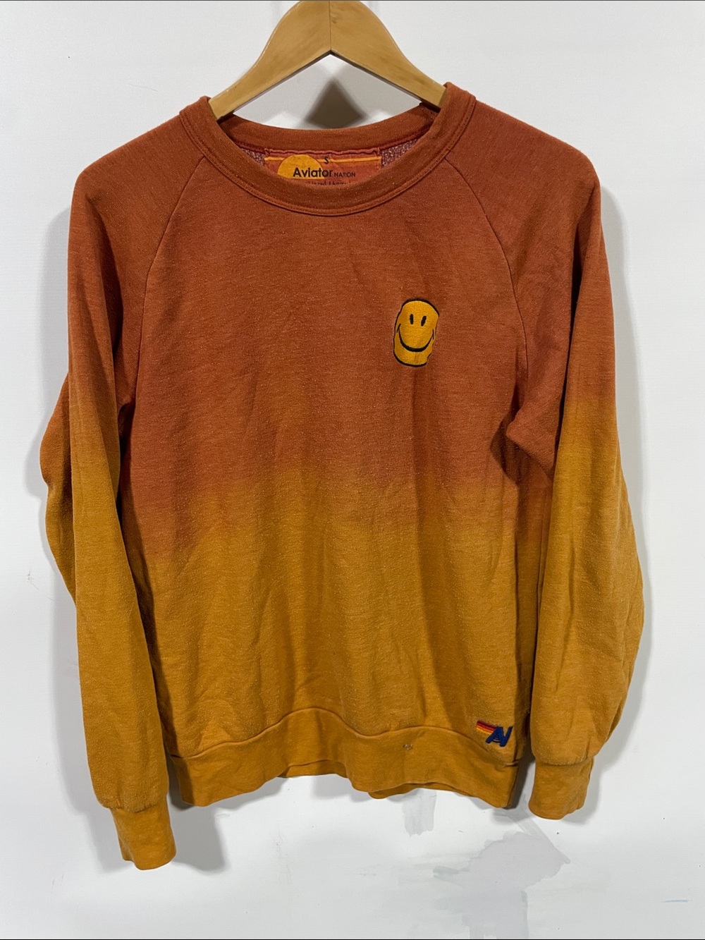 Aviator Nation Orange to Mustard Dip-Dye Smiley Crewneck